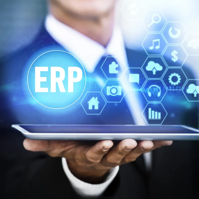 A business ERP dashboard on a tablet